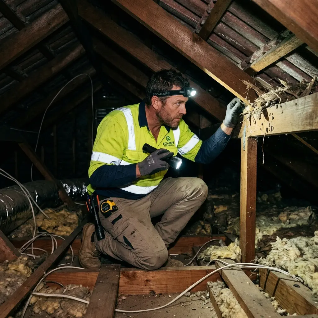 Technician inspecting a Malvern East subfloor void for a deceased cat