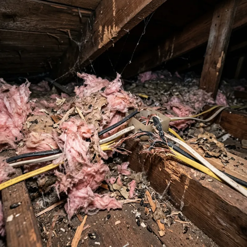 Contaminated ceiling insulation being assessed in a Malvern East roof space