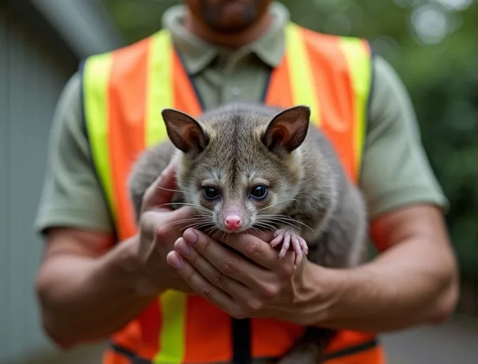 Animal handler safely recovering a deceased possum in Malvern East