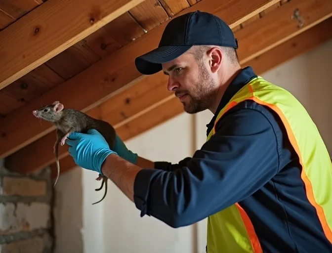 Technician inspecting a roof cavity for a dead rat in Malvern East